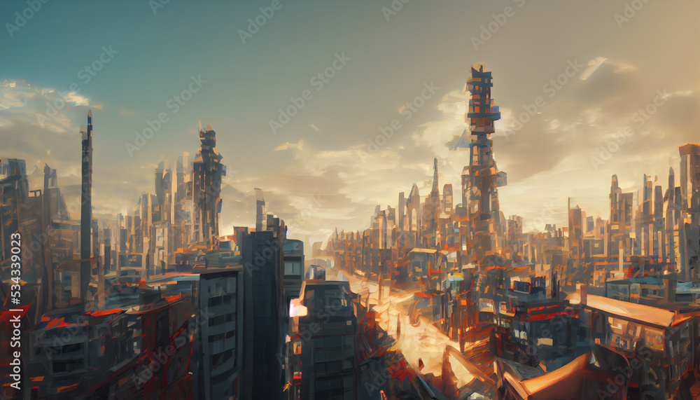Cyberpunk Art, Abstract Wallpaper, Futuristic Architecture, City Buildings,  Digital Art Stock Photo, Picture and Royalty Free Image. Image 193772089.