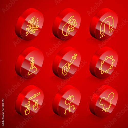 Set line Bacteria, Biological structure, Magnet, Plant breeding, Syringe, Chemical formula, Pipette and plant and Genetically modified food icon. Vector