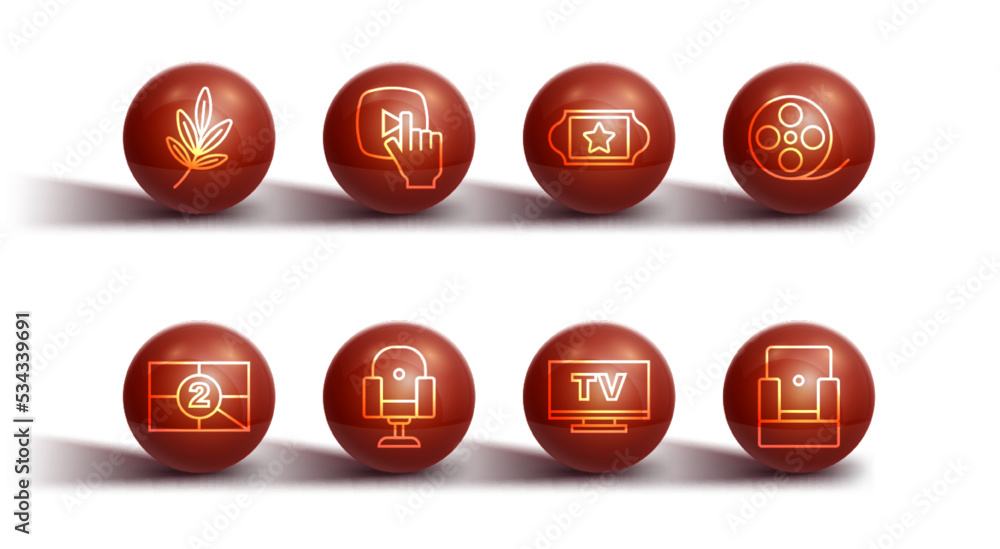 Set line Movie trophy, Old film movie countdown frame, Film reel, Smart Tv, Director chair, Online play video, Cinema and ticket icon. Vector Set line Movie trophy, Old film movie countdown frame, Film reel, Smart Tv, Director chair, Online play video, Cinema and ticket icon. Vector