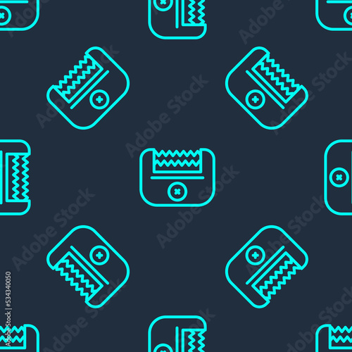 Green line Electrical hair clipper or shaver icon isolated seamless pattern on blue background. Barbershop symbol. Vector