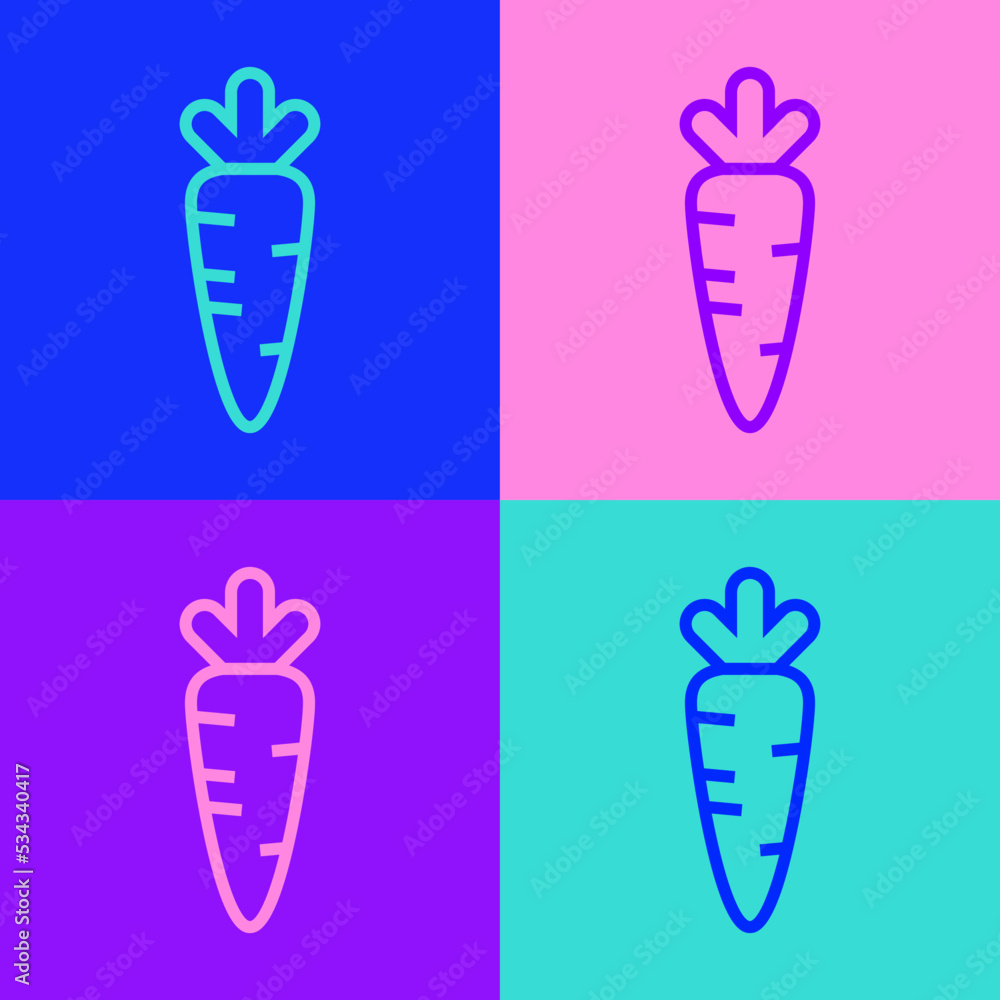 Pop art line Carrot icon isolated on color background. Vector Pop art line Carrot icon isolated on color background. Vector