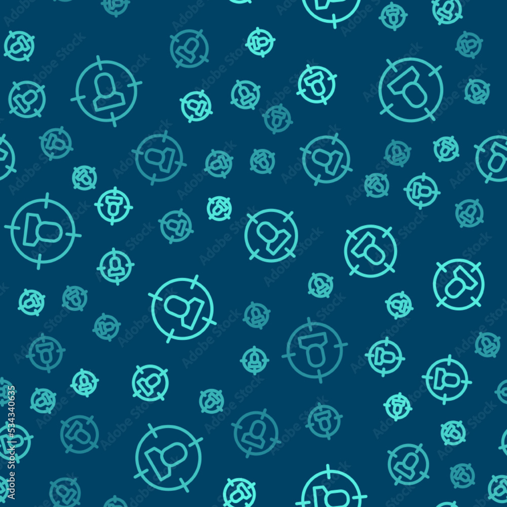 Green line Head hunting icon isolated seamless pattern on blue background. Business target or Employment sign. Human resource and recruitment for business. Vector Green line Head hunting icon isolated seamless pattern on blue background. Business target or Employment sign. Human resource and recruitment for business. Vector
