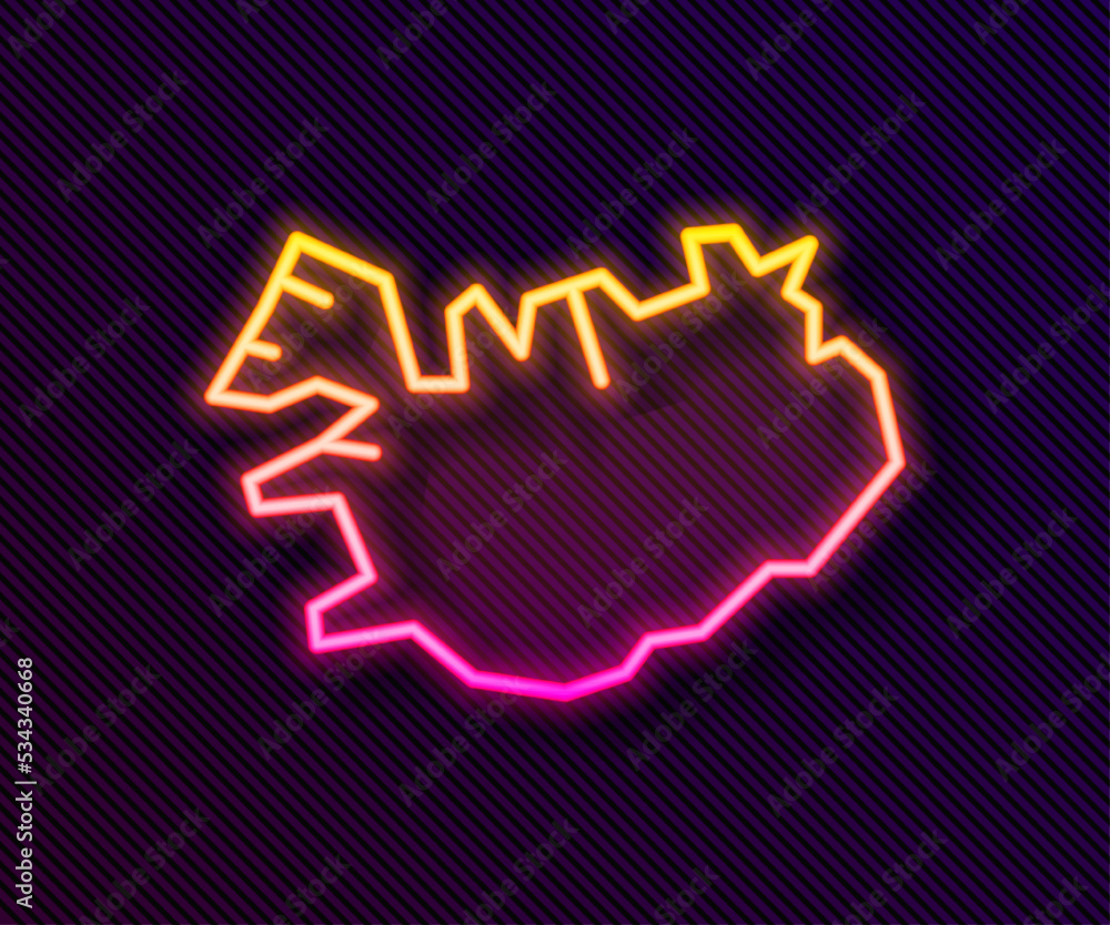 Glowing neon line Map of Iceland icon isolated on black background. Vector Glowing neon line Map of Iceland icon isolated on black background. Vector