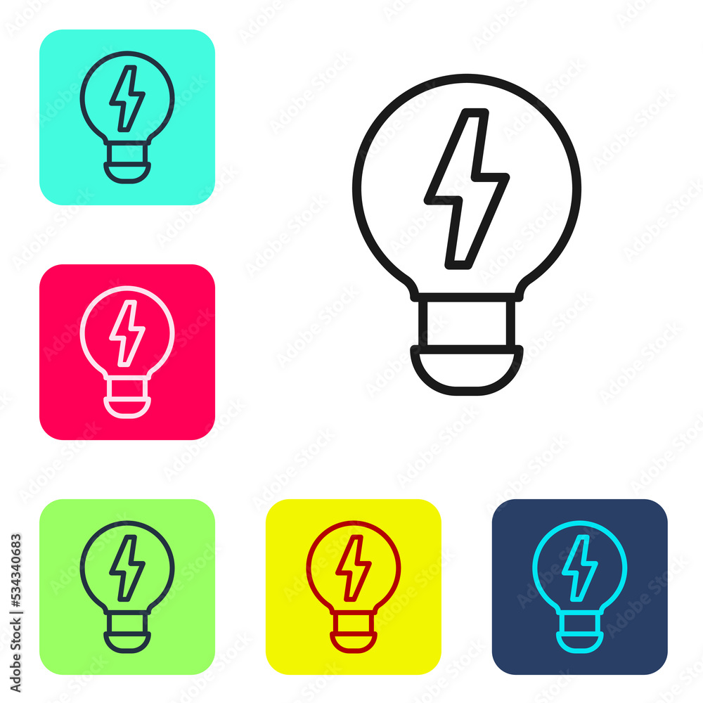 Black line Creative lamp light idea icon isolated on white background. Concept ideas inspiration, invention, effective thinking, knowledge and education. Set icons in color square buttons. Vector Black line Creative lamp light idea icon isolated on white background. Concept ideas inspiration, invention, effective thinking, knowledge and education. Set icons in color square buttons. Vector
