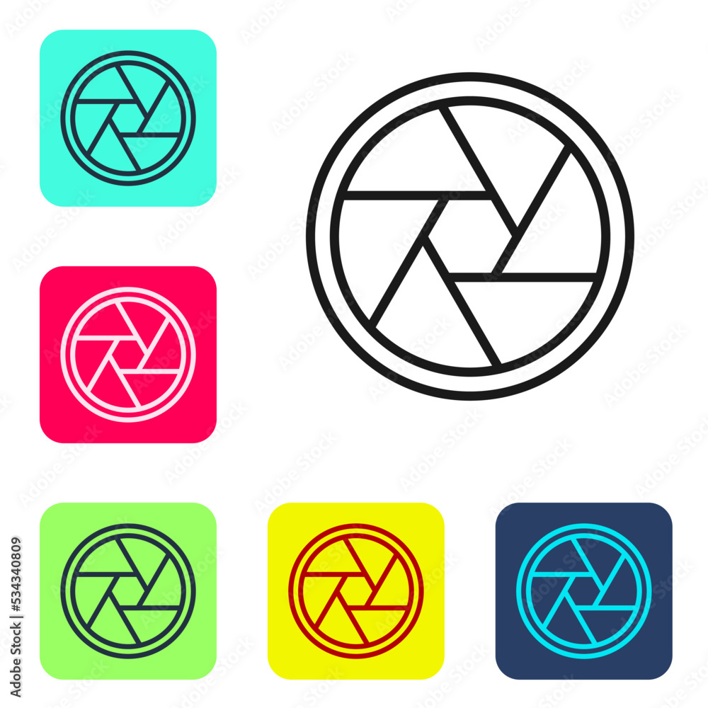 Black line Camera shutter icon isolated on white background. Set icons in color square buttons. Vector Black line Camera shutter icon isolated on white background. Set icons in color square buttons. Vector