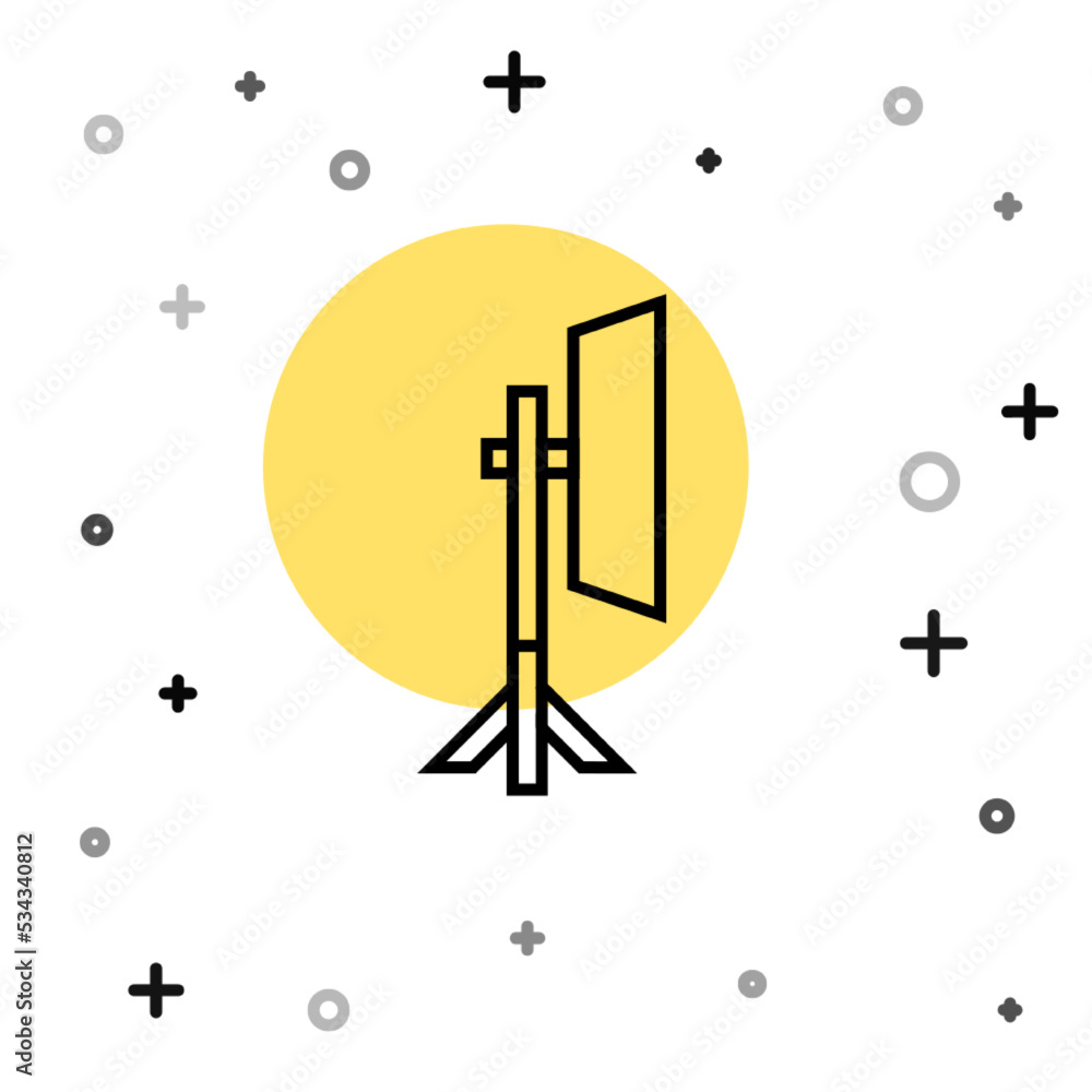 Black line Studio light bulb in softbox icon isolated on white background. Shadow reflection design. Random dynamic shapes. Vector Black line Studio light bulb in softbox icon isolated on white background. Shadow reflection design. Random dynamic shapes. Vector