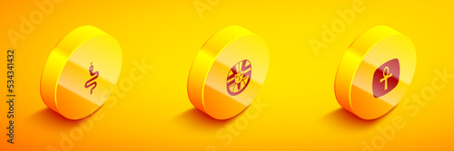 Set Isometric Snake, Egyptian pharaoh and Cross ankh icon. Vector