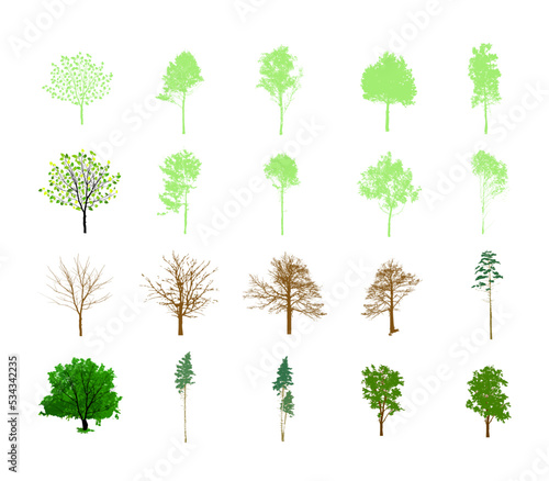 Tree green silhouettes set. Vector illustration