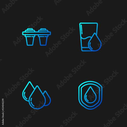 Set line Waterproof, drop, filter and Glass with water. Gradient color icons. Vector