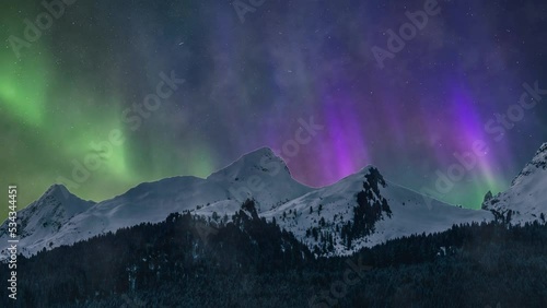 Aurora Borealis Snow Mountains Cinemagraph Loop Timelapse