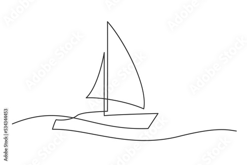 Continuous one line drawing of sailboat. Business icon. Vector illustration