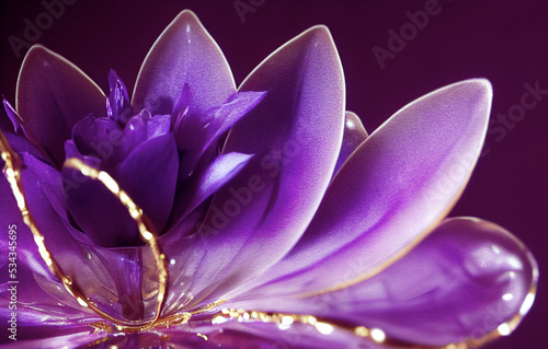Blooming Exotic flower, Macro photo. Floral background in violet purple tones with soft selective focus. Image for cards, invitations, banners. 3d render 