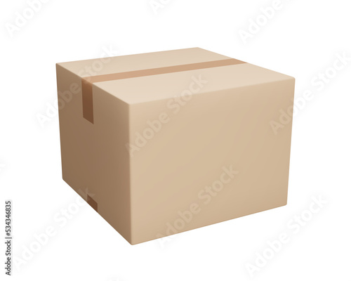 Cardboard or carton realistic delivery boxes with scotch tape and labels. © AndS