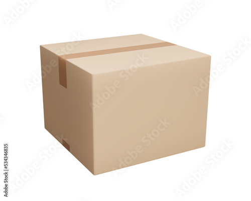 Cardboard or carton realistic delivery boxes with scotch tape and labels.