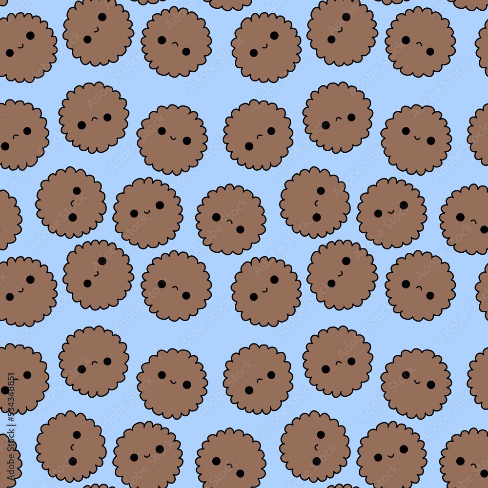 Cartoon kawaii seamless cookie pattern for wrapping paper and kids and clothes print and fabrics Cartoon kawaii seamless cookie pattern for wrapping paper and kids and clothes print and fabrics