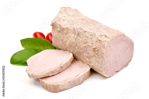 Boiled pork, isolated on white background. High resolution image.