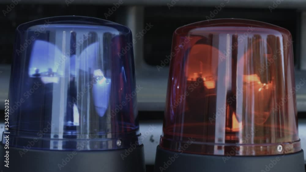 Flashing Police Lights Mounted On Front Bumper of Police Vehicle Stock