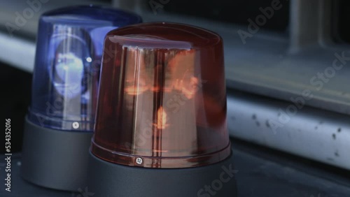 Flashing Police Lights Mounted On Front Bumper of Police Vehicle