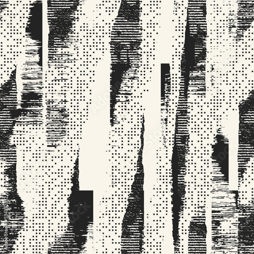 Monochrome Glitch Effect Textured Striped Pattern