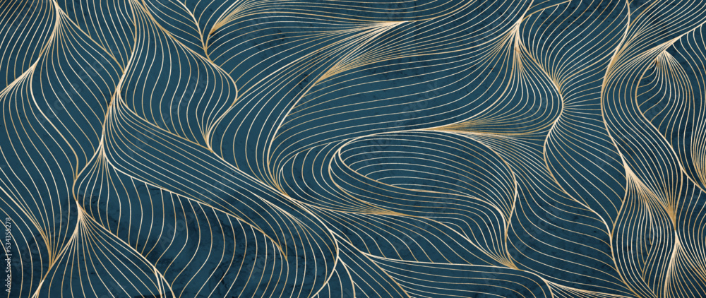 Luxury abstract art background with golden waves in line art style ...