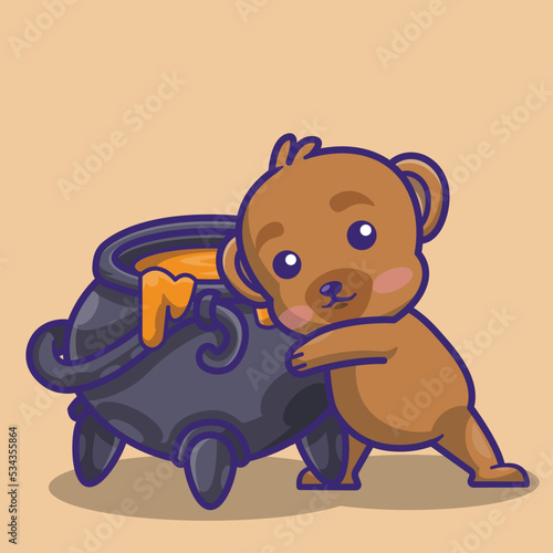 cute bear and a big couldron and honey