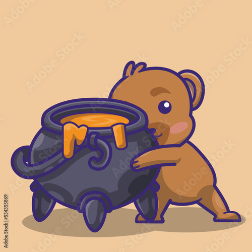 cute bear and a big couldron and honey