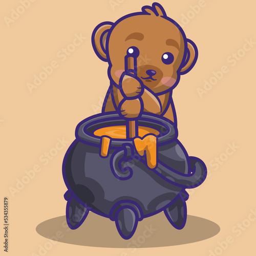 cute bear and a big couldron and honey