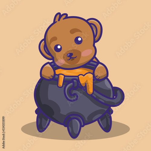 cute bear and a big couldron and honey