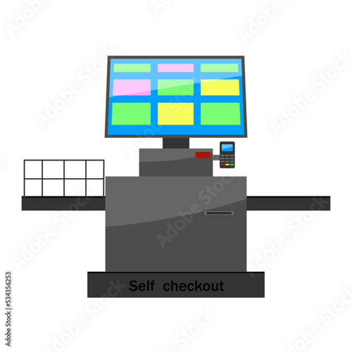 Self-checkout for concept design. Self-service. Digital computer technology concept. Vector illustration. Stock image. 