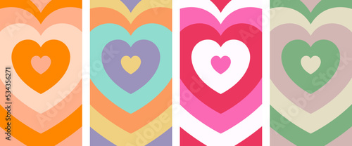 Heart Geometric Hypnosis Abstract Backgrounds. Lovely Vibes Posters Design.80s Illustration.