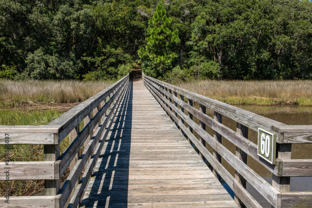 HILTON HEAD ISLAND, South Carolina, USA - Sep 24, 2022: Boardwalk at the Historic Mitchelville Freedom Park.