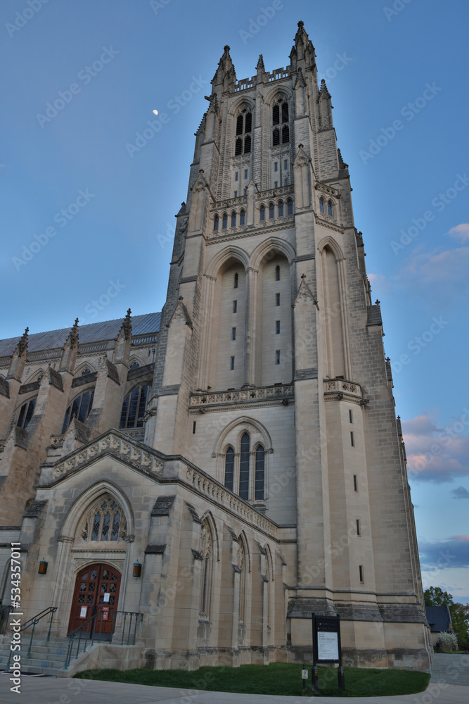 Usa, District of Columbia. Full moon at the Washington National Cathedral