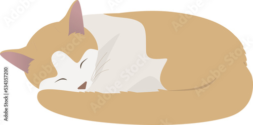 丸まって眠る猫_茶白_ベクターイラスト