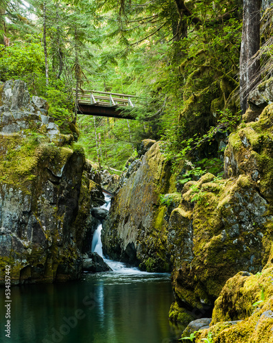 Valokuva Opal Creek Falls and footbridge in the Opal Creek Scenic Recreation Area, Oregon