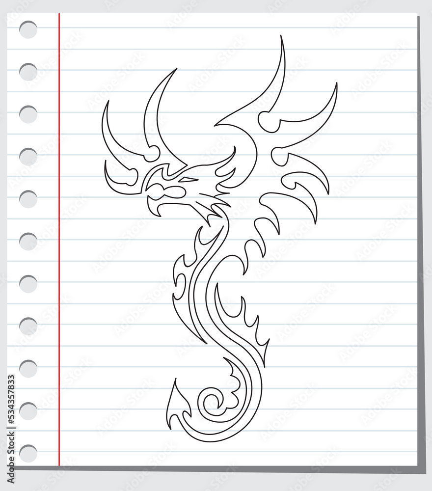 Fototapeta premium Hand drawn of Tribal Tattoo Dragon , vector illustration