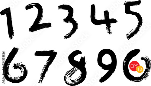 Hand drawn number made by dry brush strokes. Vector illustration.