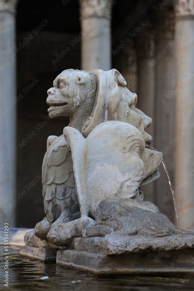 Marble fountain in Pantheon. Rome, Italy Marble fountain in Pantheon. Rome, Italy