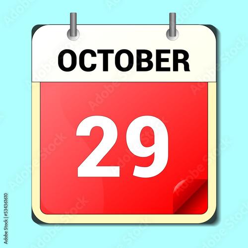 calendar vector drawing, date October 29 on the page photo