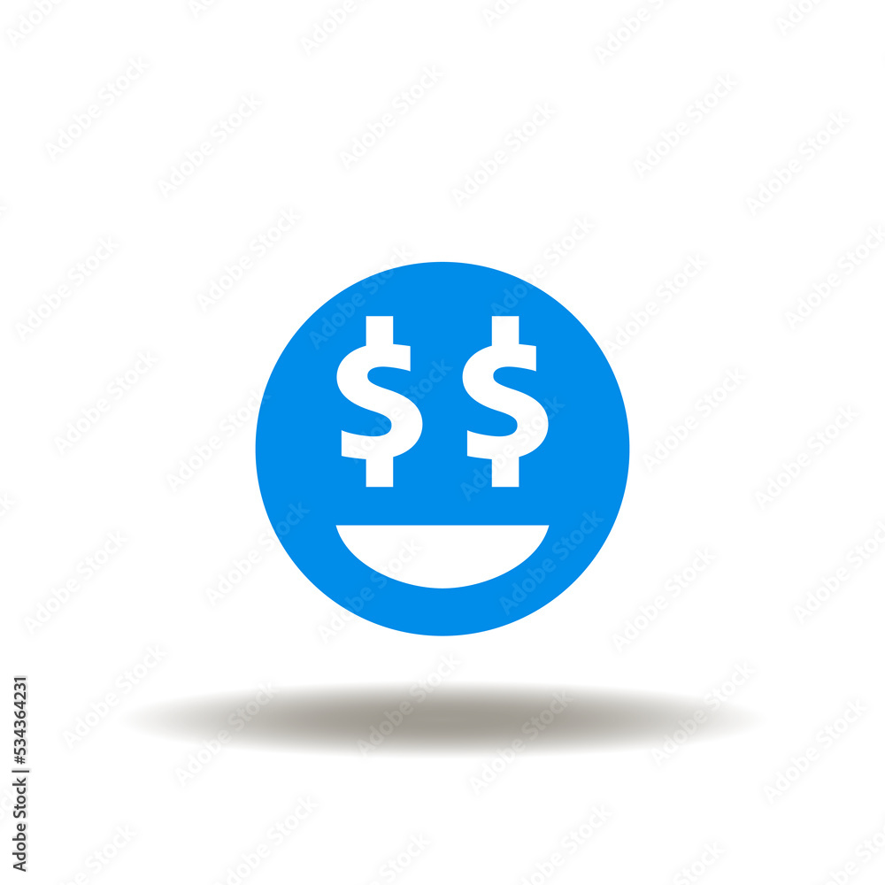 Vector illustration of smile with dollars eye. Icon of wealth. Symbol of avarice and greed. Vector illustration of smile with dollars eye. Icon of wealth. Symbol of avarice and greed.