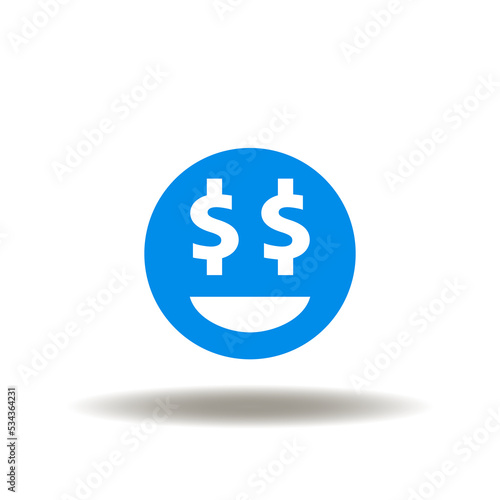 Vector illustration of smile with dollars eye. Icon of wealth. Symbol of avarice and greed.