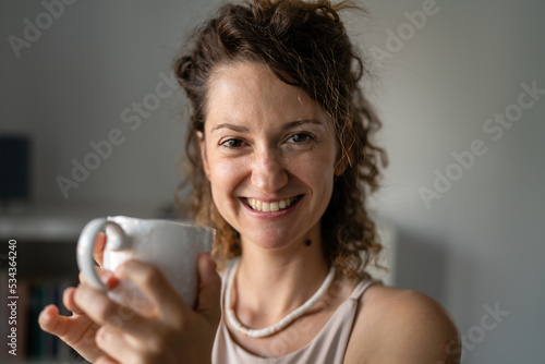 Wallpaper Mural Caucasian woman businesswoman on brake in office with cup of coffee Torontodigital.ca