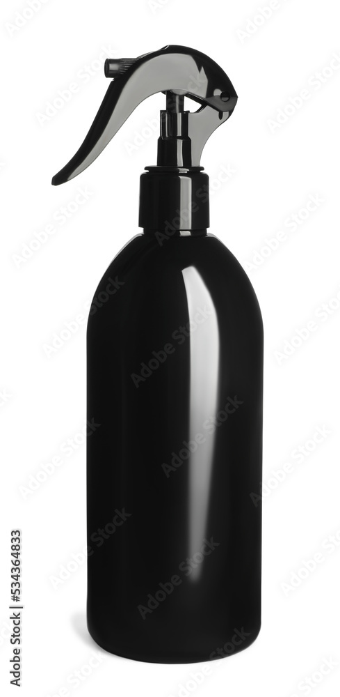 Blank black spray bottle of car product isolated on white