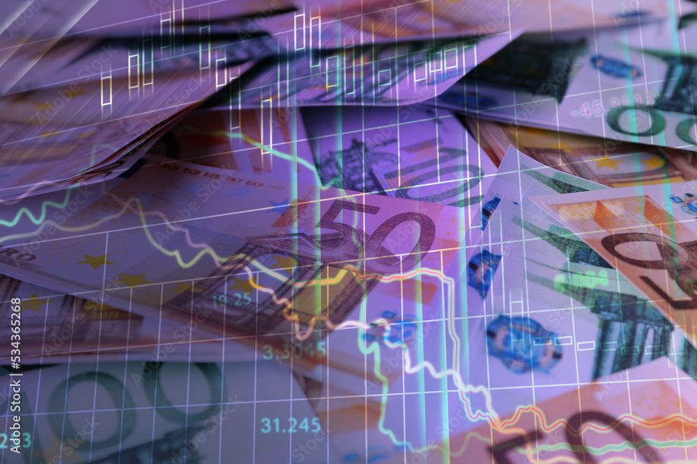 Obraz premium Concept of bonds. Many euro banknotes as background, closeup