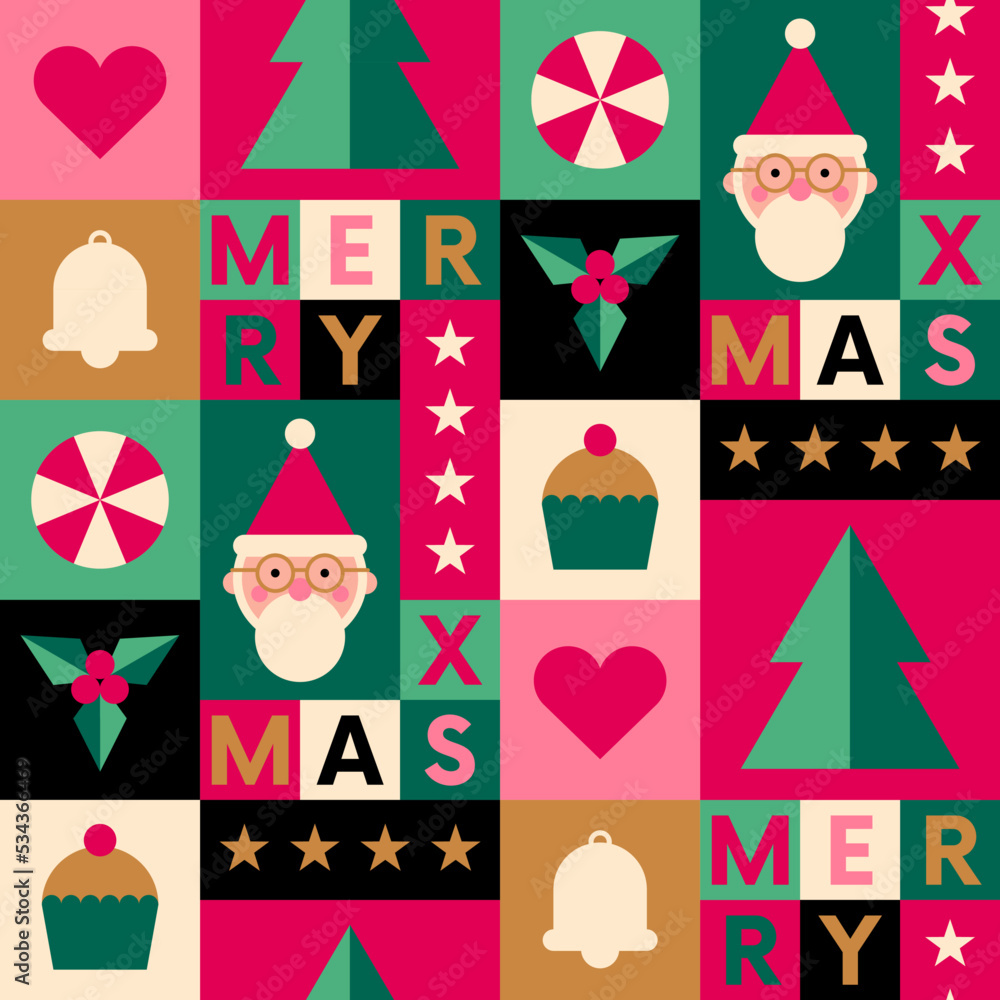 Geometric elements seamless square pattern design for christmas and new year celebration.