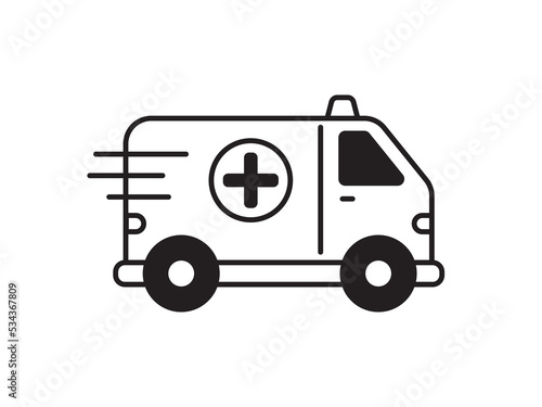 Ambulance icon with black and white design isolated on white background