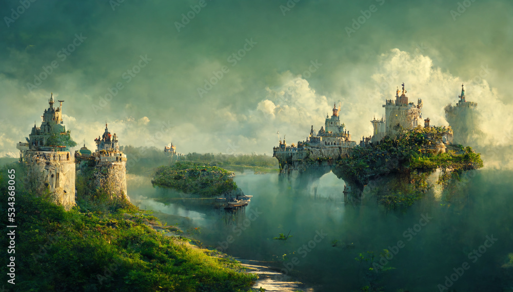 Fototapeta premium Beautiful castle sea illustration