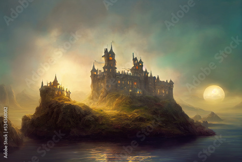 Beautiful castle sea illustration © Bridgette