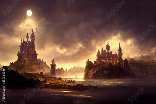 Beautiful castle sea illustration © Bridgette
