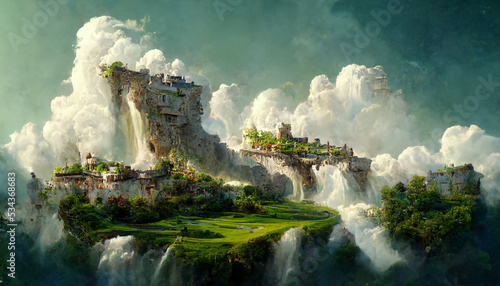 Fotografie, Tablou Beautiful castle illustration with clouds