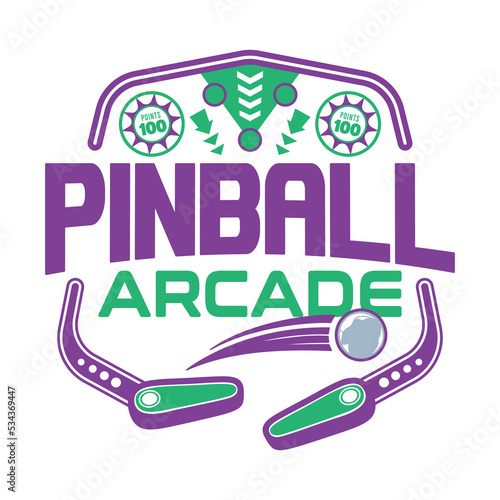 Pinball Game Arcade Vintage Retro Badge Emblem Hipster Logo Vector Icon Illustration. Pinball with Ball and Flipper